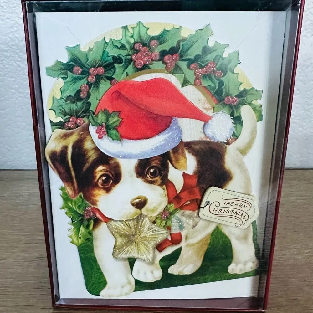 Vintage Christmas Puppy Dog Holiday Greeting Cards